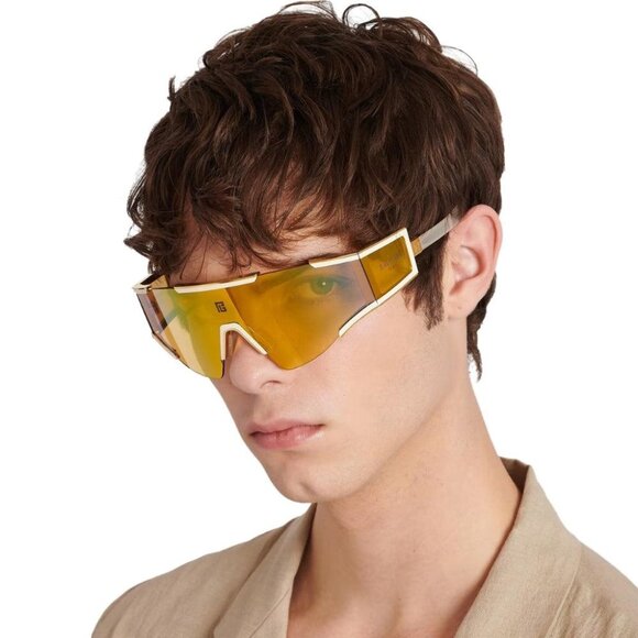 Balmain Men Sunglasses FLECHE BPS-138B-141 Gold Bronze Mirror Mask BRAND NEW - Picture 10 of 15